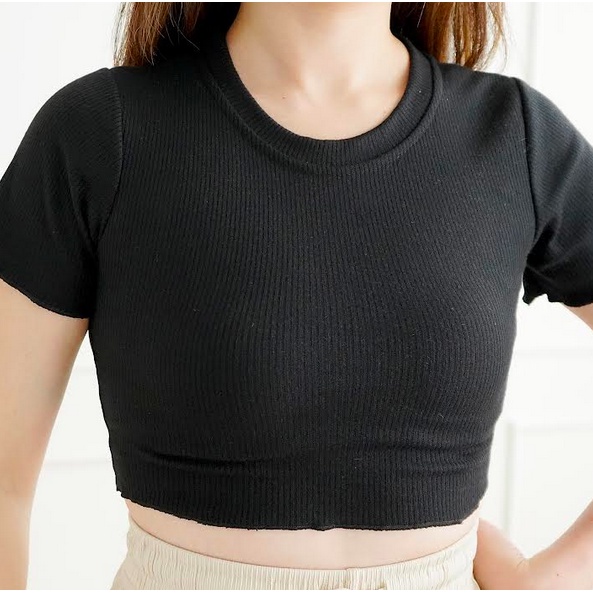 Korean Crop Top Korea Baju Kaos Atasan Wanita Kaos Rajut Crop Tee 138