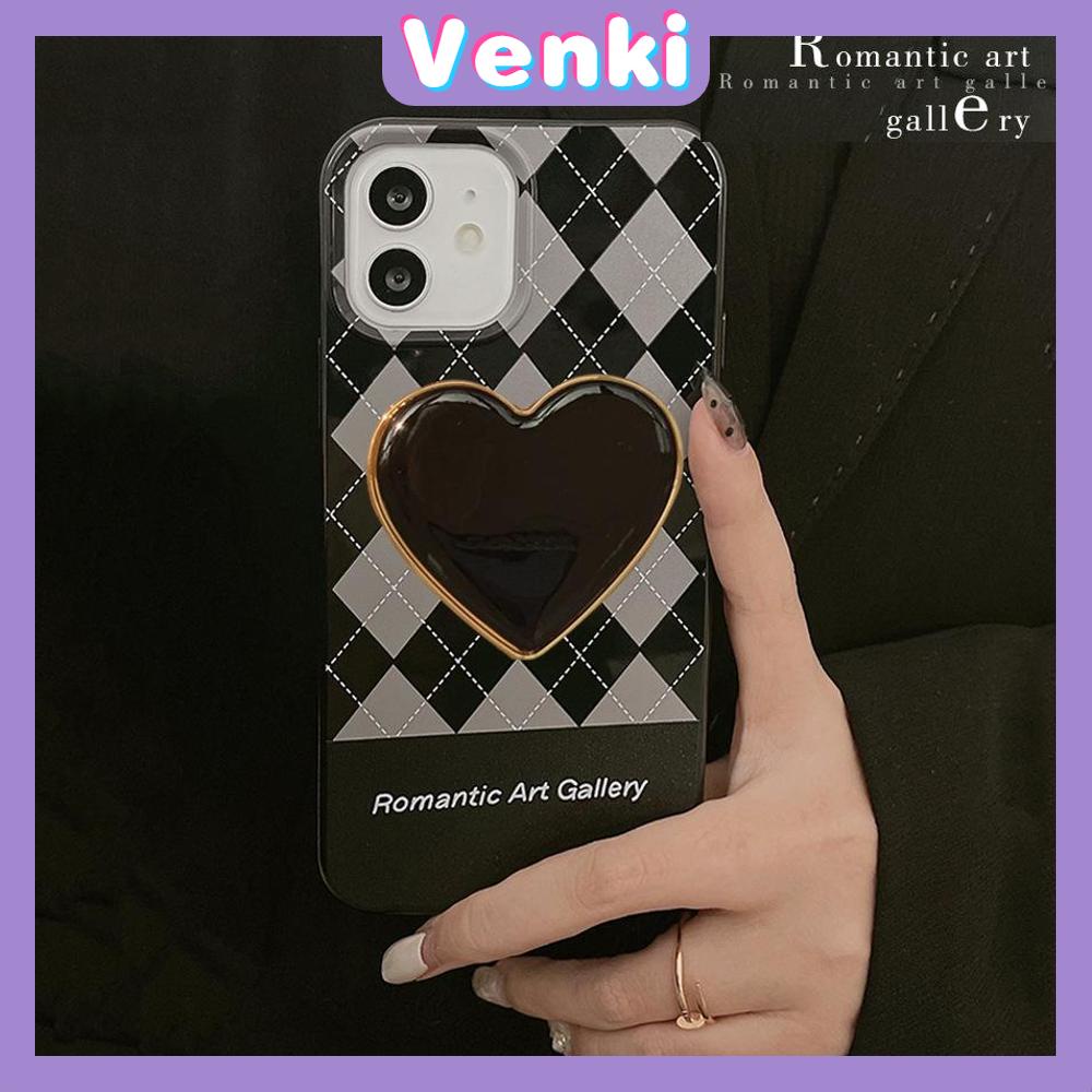 iPhone Case Silicone Soft Case Candy Case Black Heart Phone Stand with Folding Stand Grips Camera Bump Protection For iPhone 13 Pro Max iPhone 12 Pro Max iPhone 11 iPhone7 Plus