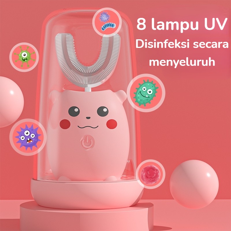 【Debora Mall】Sikat Gigi Elektrik Anak Pikachu Lucu Anit Air UV-Lampu LED Antibakteri Baterai Isi Ulang Gratis Piala Obat Kumur