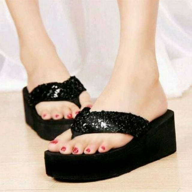 SANDAL SPONS WANITA | WEDGES SPONS WANITA | WEDGES HITAM WANITA | WEDGES WANITA BLACK YOONA