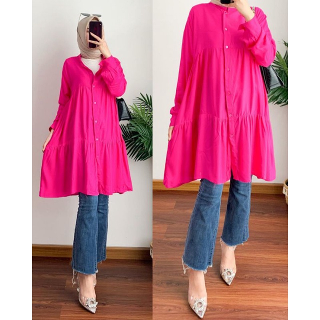 Popla Tunik Long Tunik Big Size Kancing Depan Full Aktif