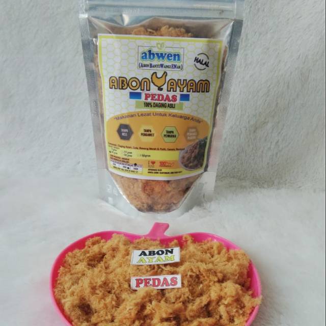 

Abon ayam pedas 100% daging asli tanpa pengawet dan msg