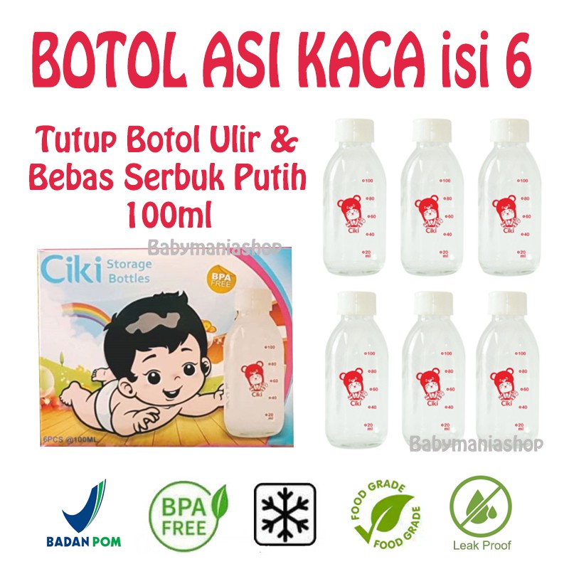 Botol ASI Kaca Ciki Ulir Kuning 60ml Isi 4 120ml Isi 3 Ulir Putih 100ml isi 6 Breastmilk Bottle