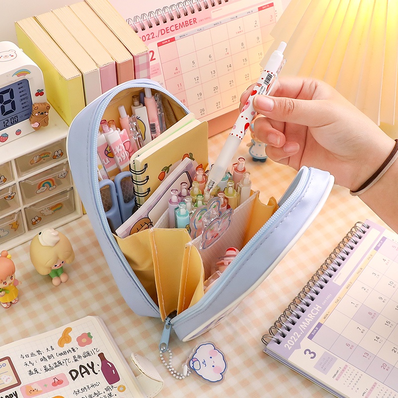

HJK Tempat Pensil Transparan Anti Air Motif Kartun Kawaii Dengan Resleting