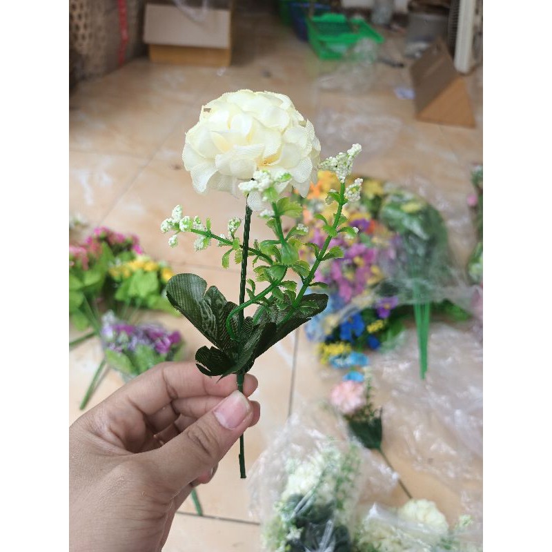 Marigold Bunga Plastik Artificial Dekorasi Rustic Hiasan Mahar Dried Flower Hampers Ringbox-Putih