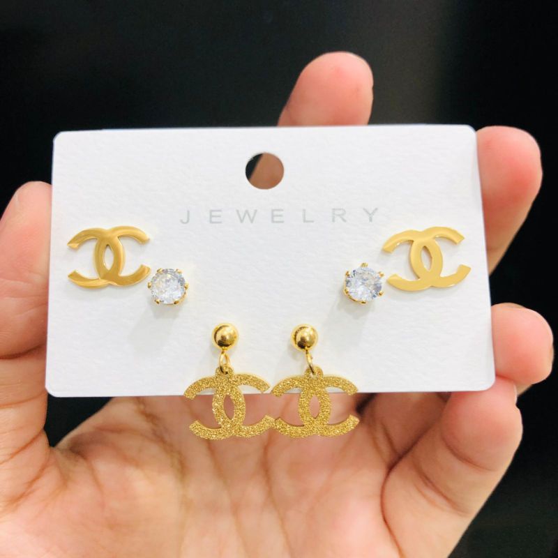 GG Anting Set Tusuk Cenal Titanium Gold