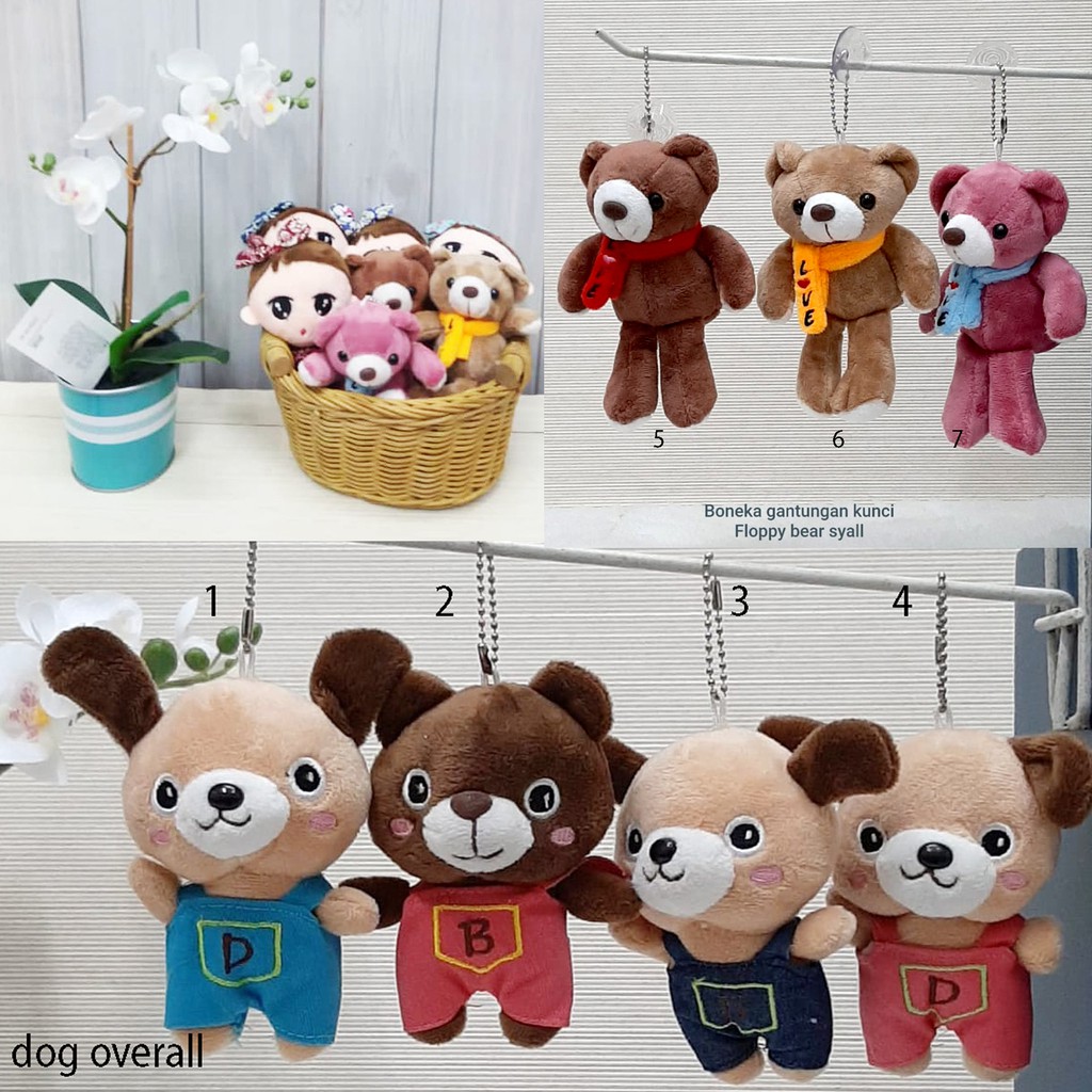 gantungan kunci boneka dog teddy bear beruang keychain ayam telur souvenir kantor florist bucket