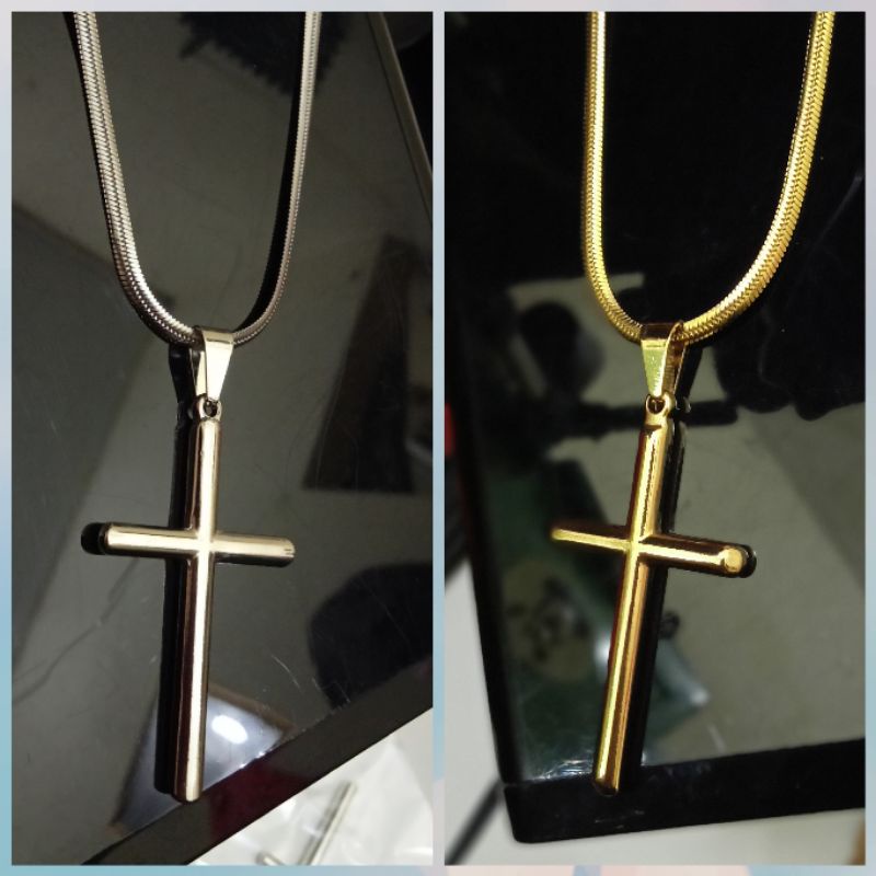 Kalung+liontin salib TITANIUM UK45CM UNISEX.