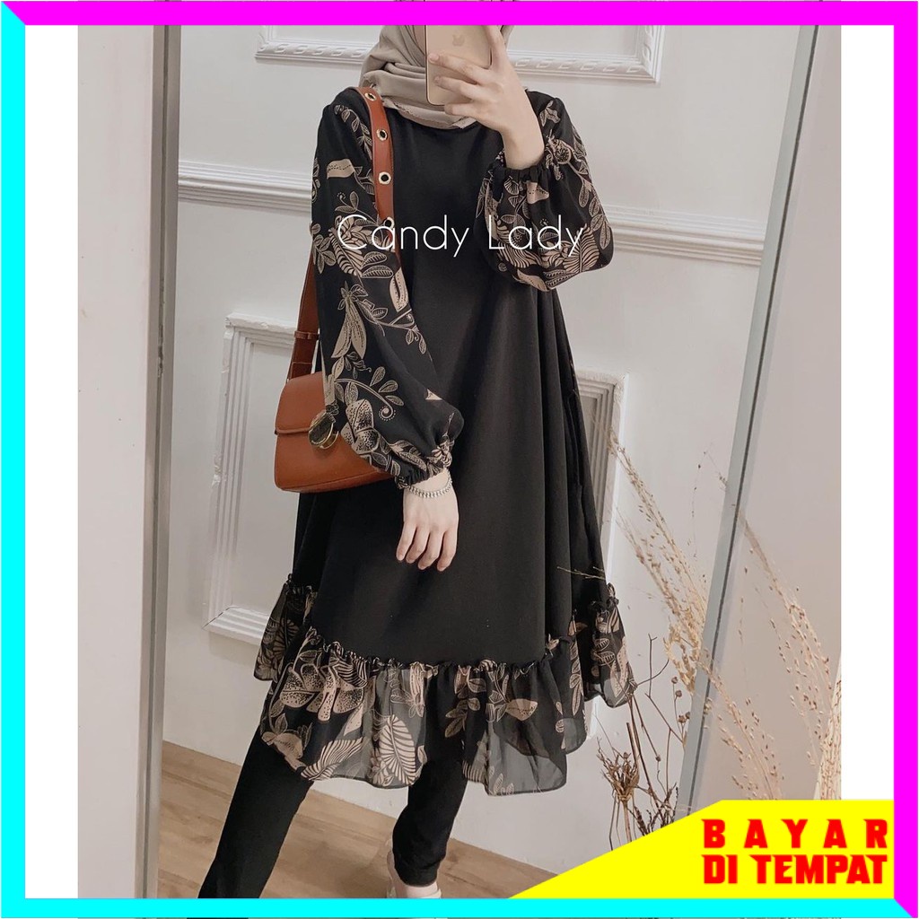 TUNIK LESSI RAYON KOMBINASI MOTIF BUNGA - TUNIK WANITA