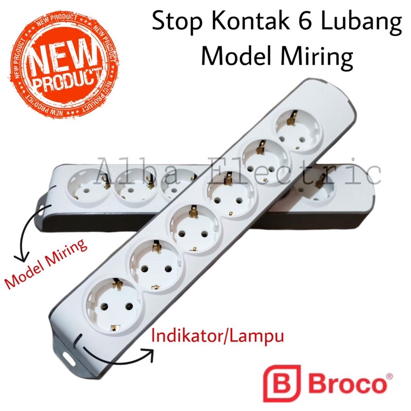Stop Kontak 6 Lubang BROCO Lampu Indikator Model Miring Slanting Type Tanpa Kabel OB Stop Kontak Broco 6 Lubang Terminal 6 Lubang Broco Outbow