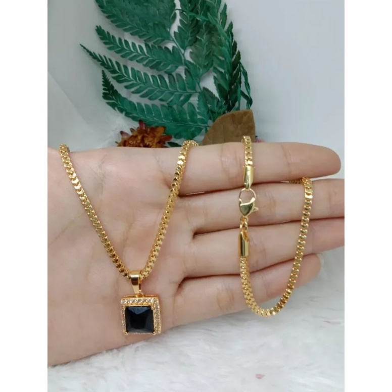 KALUNG TITANIUM EMAS MILANO LIONTIN PERMATA KOTAK PRIA WANITA