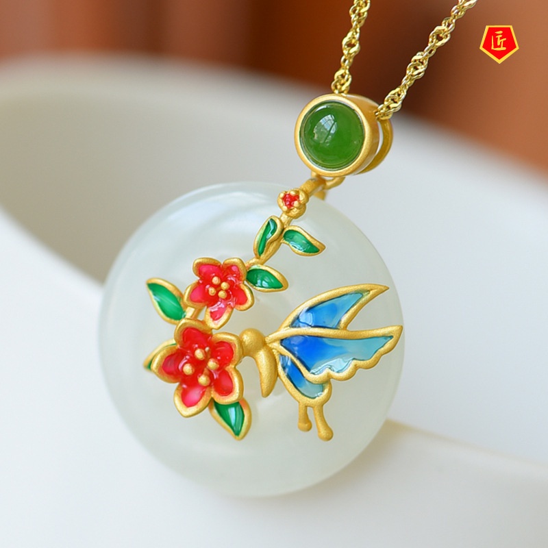 [Ready Stock]Hetian Jade Safety Bucket Pendant Female Flower Blooming Weight Fashionable and Elegant