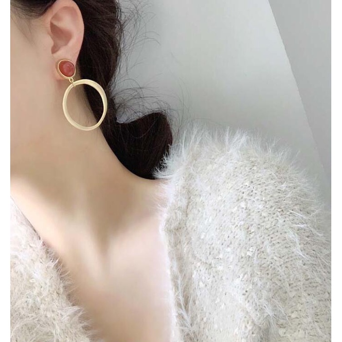 925 hard jarum perak retro Korea geometris frosted Cincin telinga kancing Elegan liar anting-anting