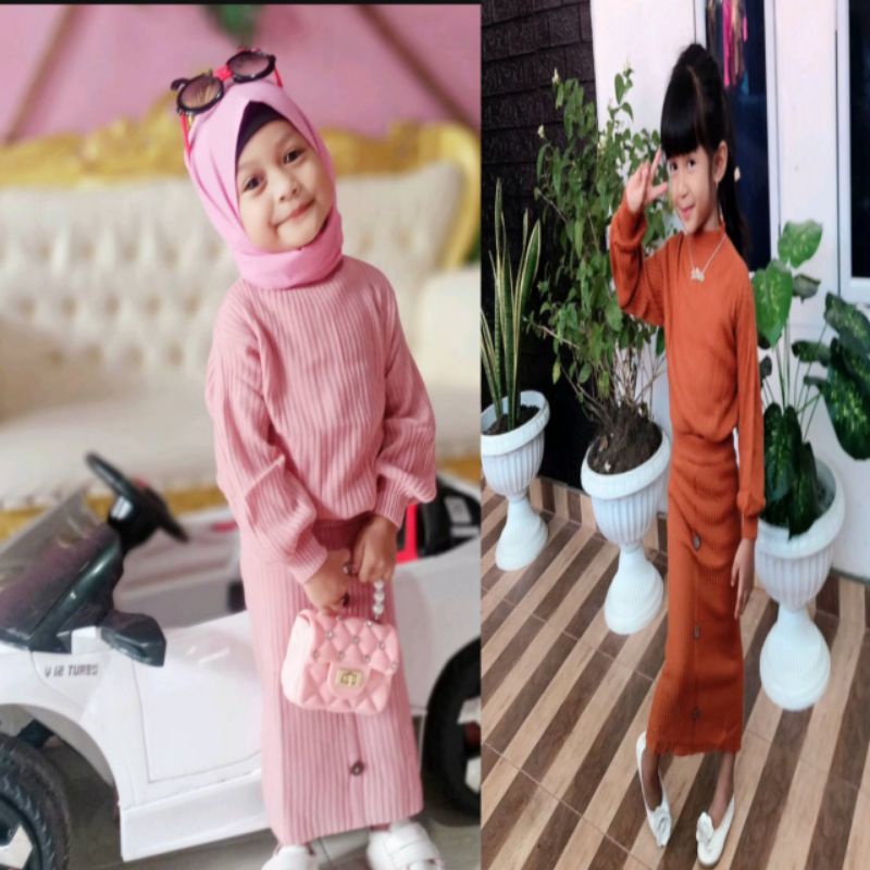 Sweater rajut setelan rok anak perempuan cardigan anak