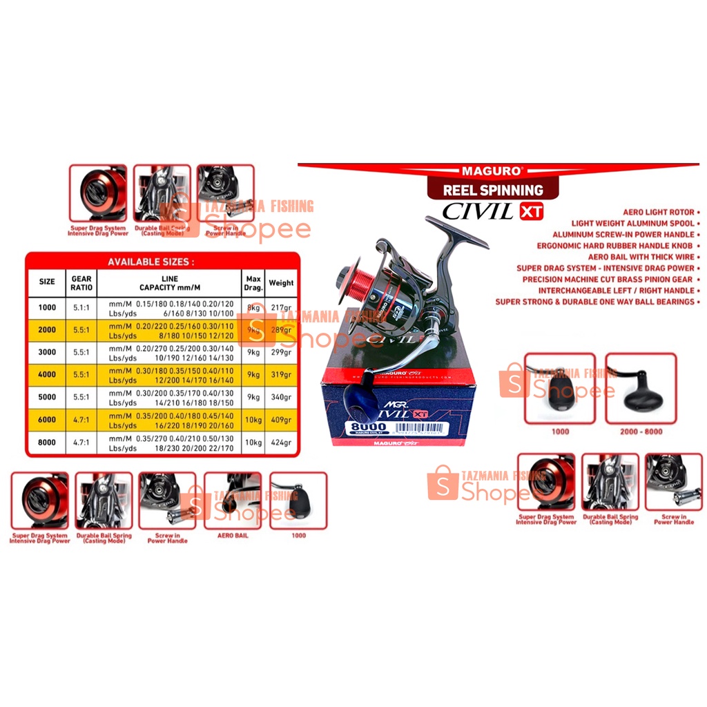 reel maguro civil / civil XT terbaru 1000 2000 3000 4000 5000 6000 8000