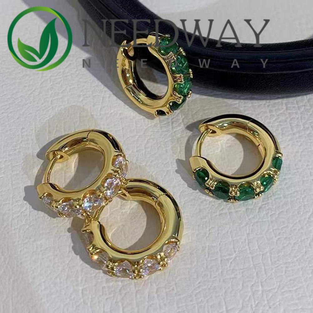 Anting Hoop Zircon Berlian Imitasi Warna Solid Gaya Korea Untuk Wanita