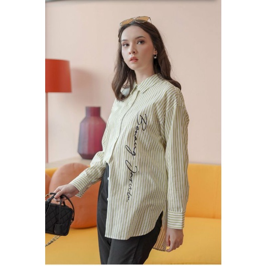 Yellow Stripped Printed Logo Benang Jarum / Printed Logo Shirt Benang Jarum (size M)