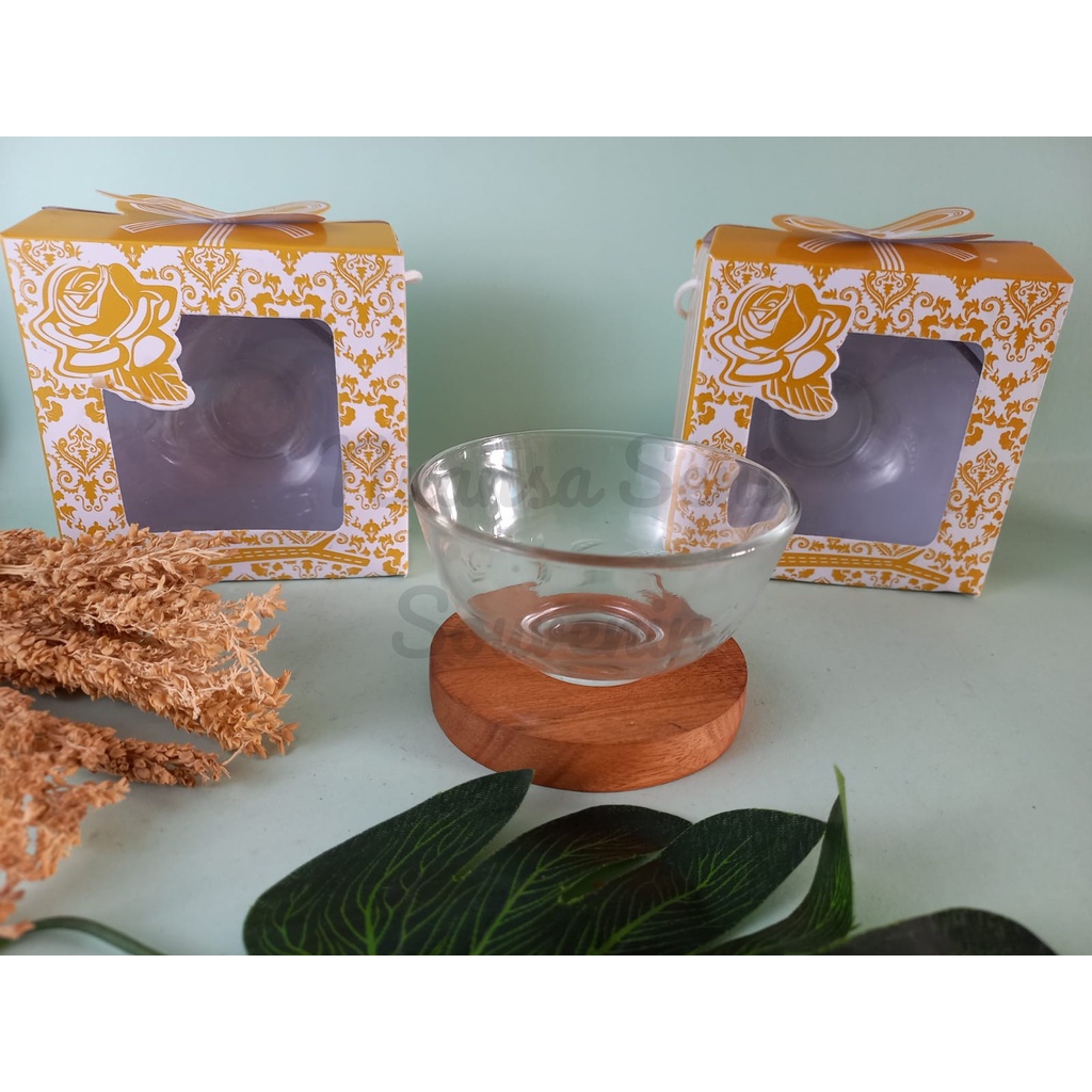 Souvenir Pernikahan Mangkok Kaca Sambal Mangkuk Sambel Bening Polos Kemas Paper Box