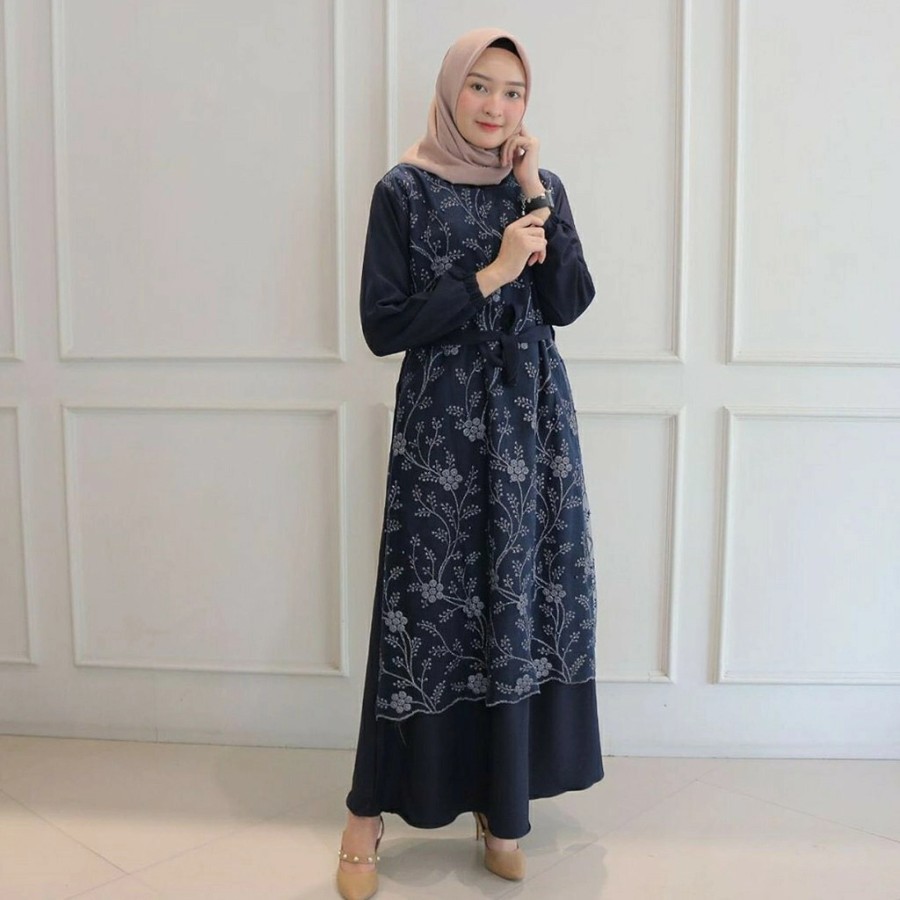 Gamis brukat remaja wanita terbaru 2022 Gamis Polos S5H3 hitam Original kekinian murah putih jumbo B