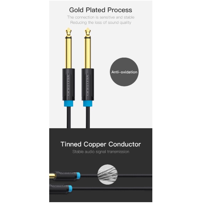 Vention Kabel Aux TS 6.5mm Mono Audio Jack for Mic Guitar 5M 10M