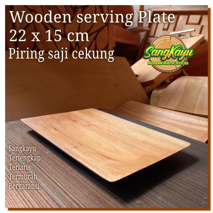 Wooden serving plate 22x15Cm Piring saji kayu cekung tray nampan kayu