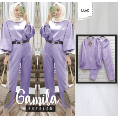 One set kanza lilac set tunik remaja model kekinian terbaru 2021 setcel polos bhn moscrepe L modis