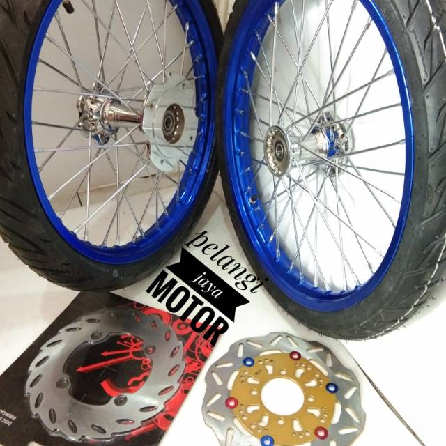 Sepaket Velg rossi Motor Mega pro Cb150r  -  Velg Tromol Jari Cakram Band luar dalam Plus stell jari