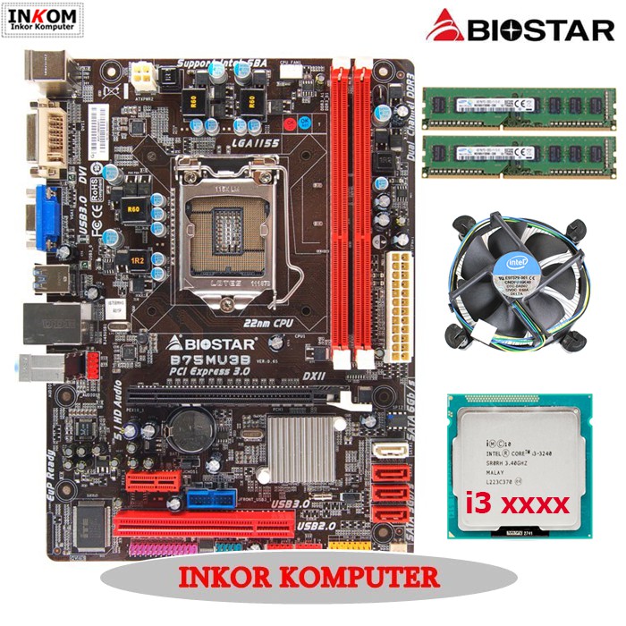 Mobo Motherboard Mainboard B75 LGA1155 DDR3 + Processor core i3 1155