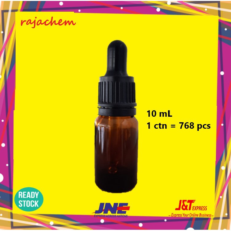 Botol Pipet Kaca Amber 10ml Tutup Hitam Segel - Glass Bottle Pipette 10 mL