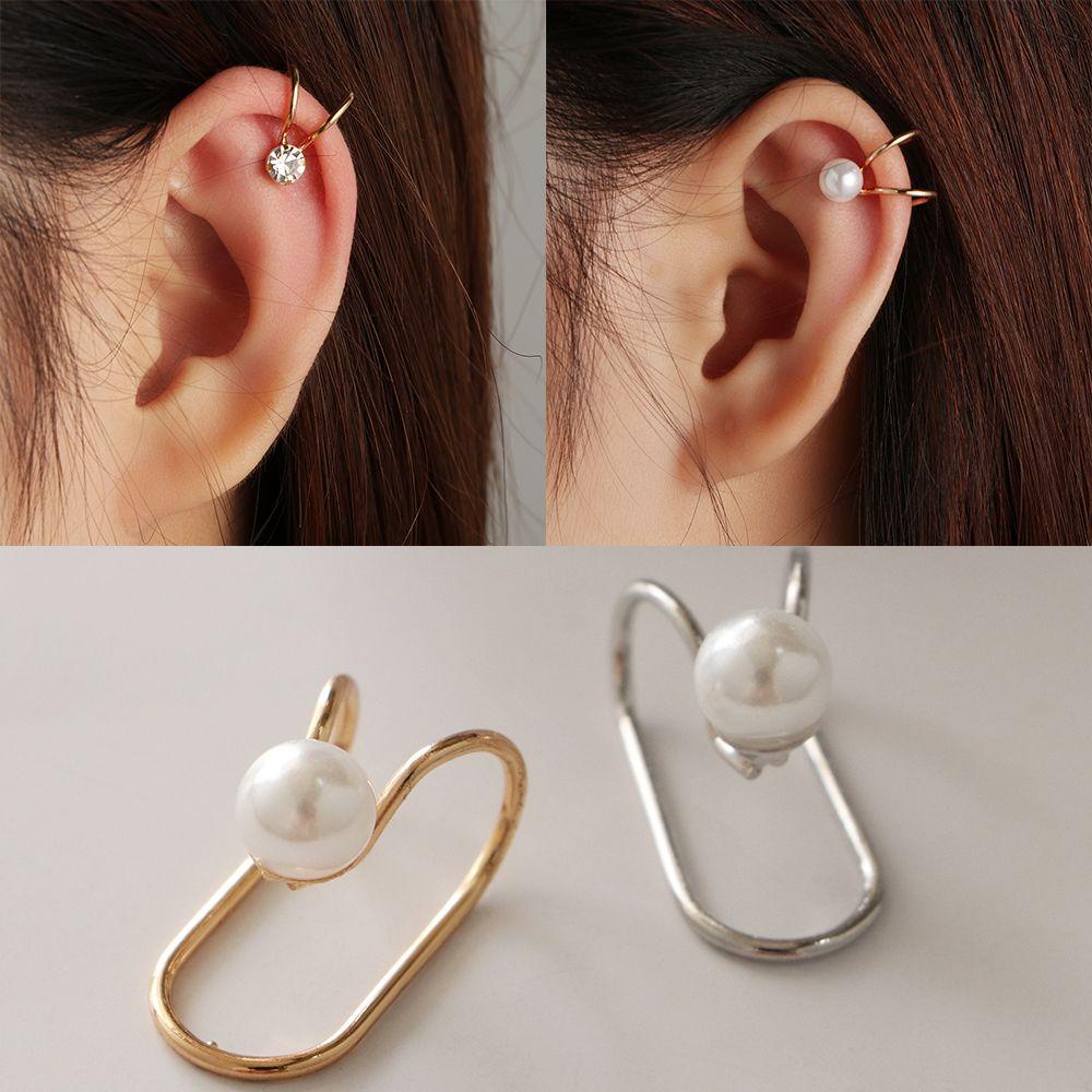 Lily Ear Cuff Clip Mutiara Berlian Tanpa Tindik Ladies Jewelry Wrap Tulang Rawan Telinga Untuk 1pasang