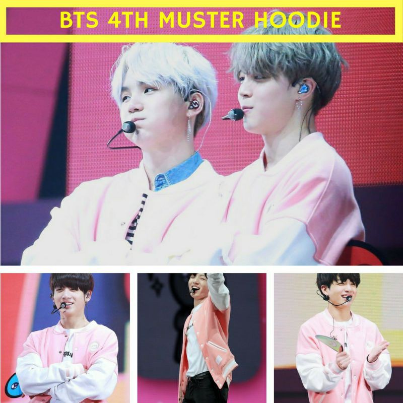 Jaket Sweater Hoodie Varsity KPOP Korea BTS 4th Muster Pink Casual