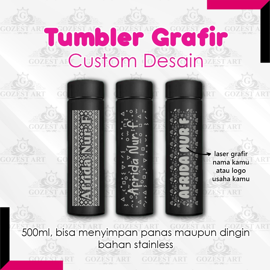 Tumbler laser grafir custom nama thermos custom sakura satuan 500ml