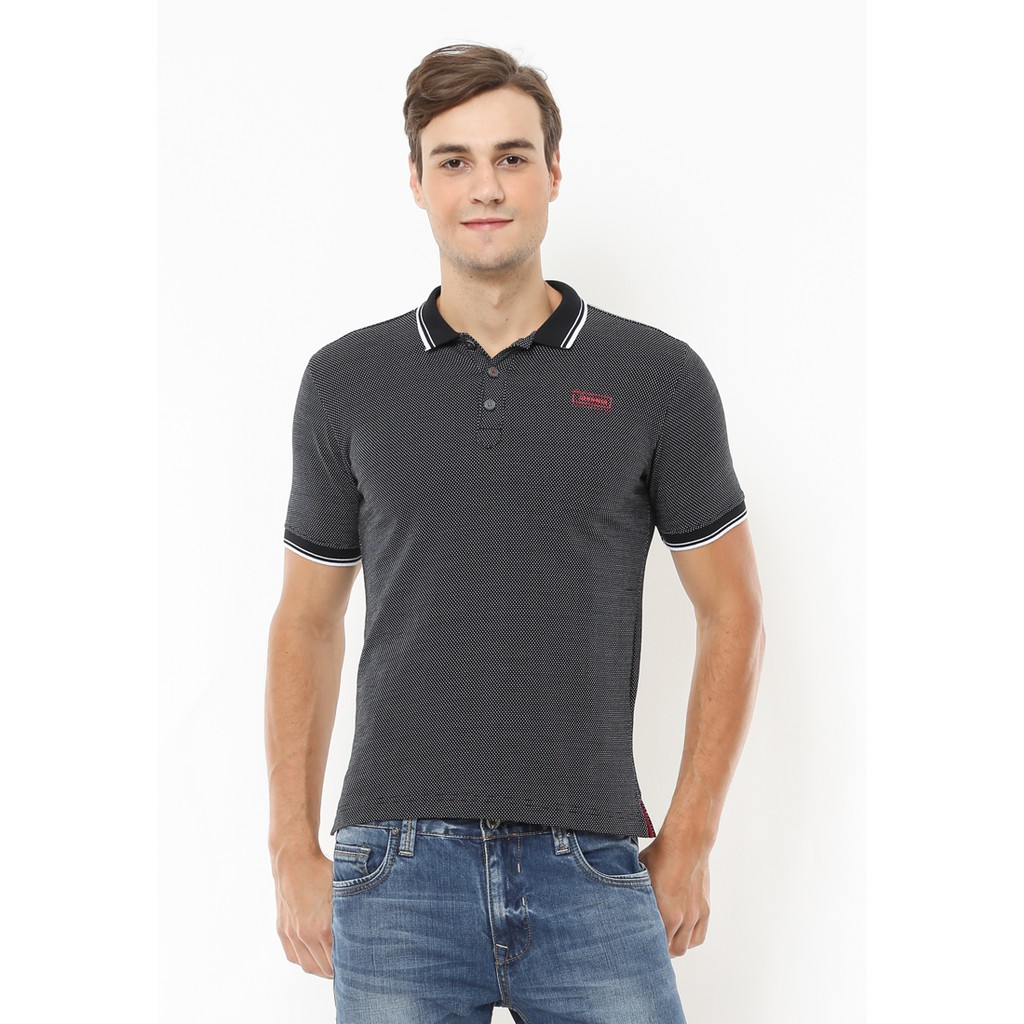 Johnwin - Kaos Casual - Kaos Polo - Kaos Pria - Corak Titik - Hitam - Slim Fit - ATS.624.M260.33.C