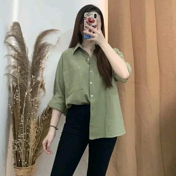 Kemeja Wanita Linen Oversize Olivia Shirt Linen Pocket