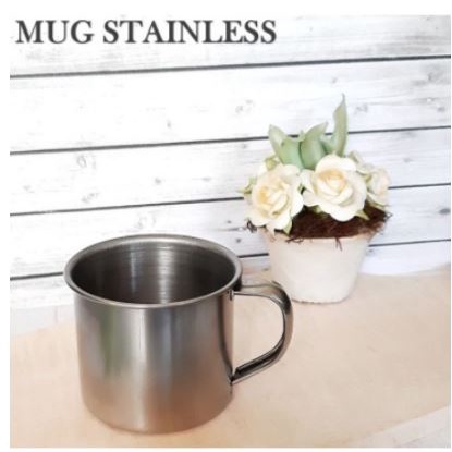 [ OBJ ] Gelas Mug Cangkir Stainless 8cm Plus Tutup