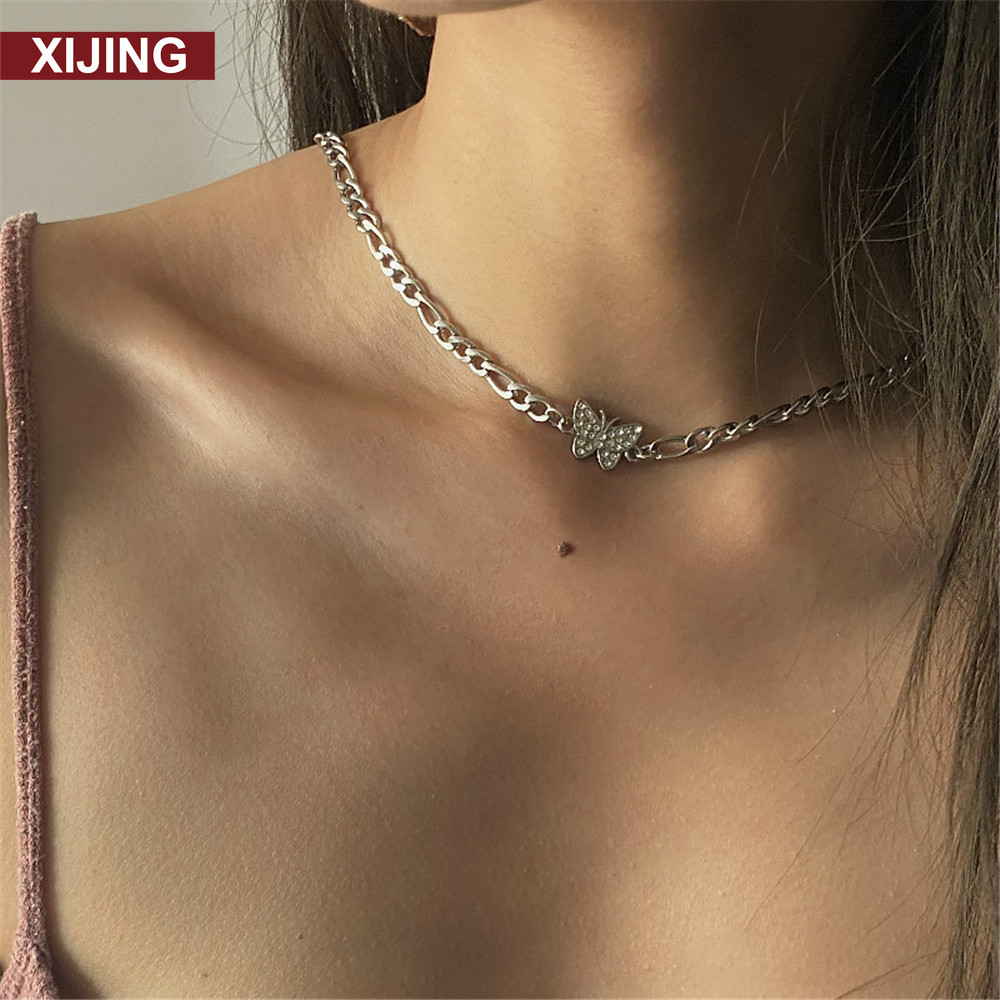 【COD Tangding】Diamond Butterfly Choker Light Luxury Small Crowd Slimmer Clavicle Necklace