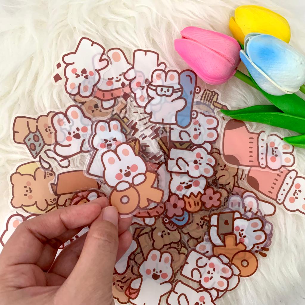 

2pcs Cute Bear & Bunny Sticker Deco PVC / Stiker Tumblr Aesthetic / Stiker HP/ Stiker DIY Jurnal (Random)