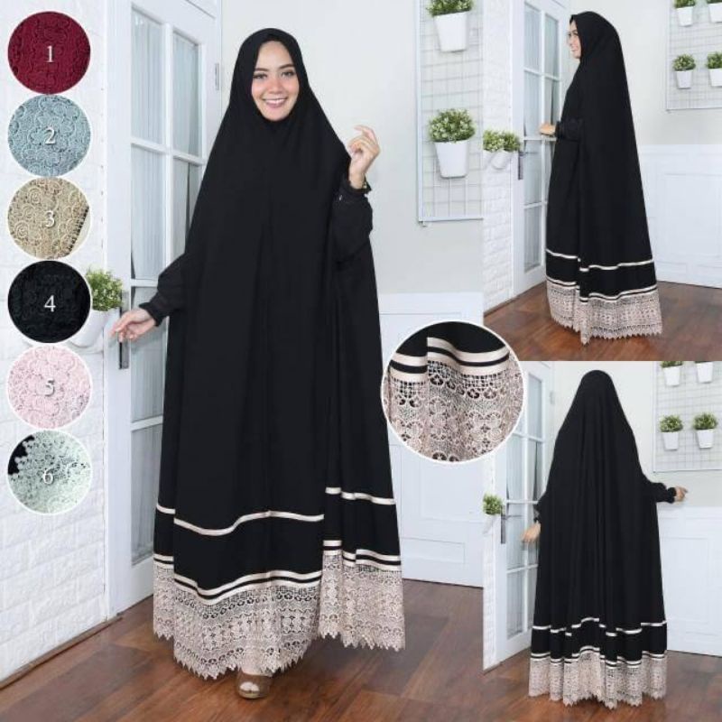 Khimar syari jumbo / jubah jetblack renda besar bolong tangan / cardygan