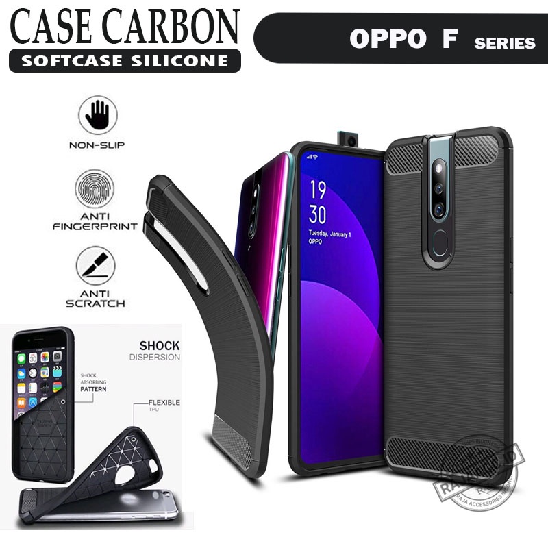 CASE CARBON OPPO F1s F1S/A59 F3/F3+ F5/F5 YOUTH  F7 F9 F11 F11 Pro SOFTCASE SLIM FIT CARBON SILICON 
