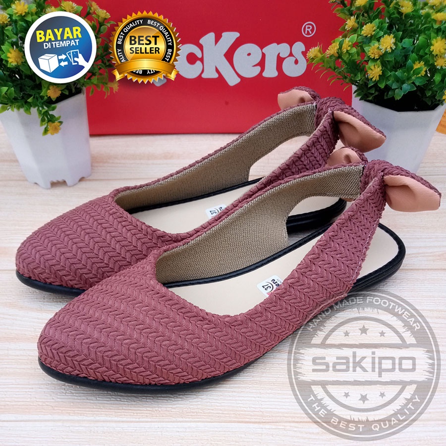 PROMO 1.1 SEPATU WANITA DEWASA BALET SLOP RAJUT PITA BELAKANG / SEPATU TRENDI SEKOLAH DAN KERJA / SAKIPO