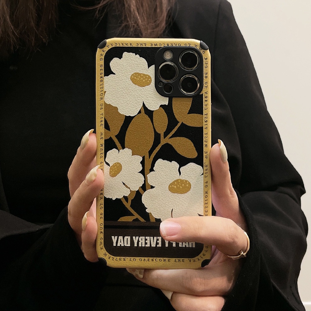 IPHONE Casing Hp Bahan Kulit Shockproof Motif Bunga Vintage Untuk Iphone7 8 PLUS X XR Xs11 12 13 14 Mini PRO MAX SE 2020