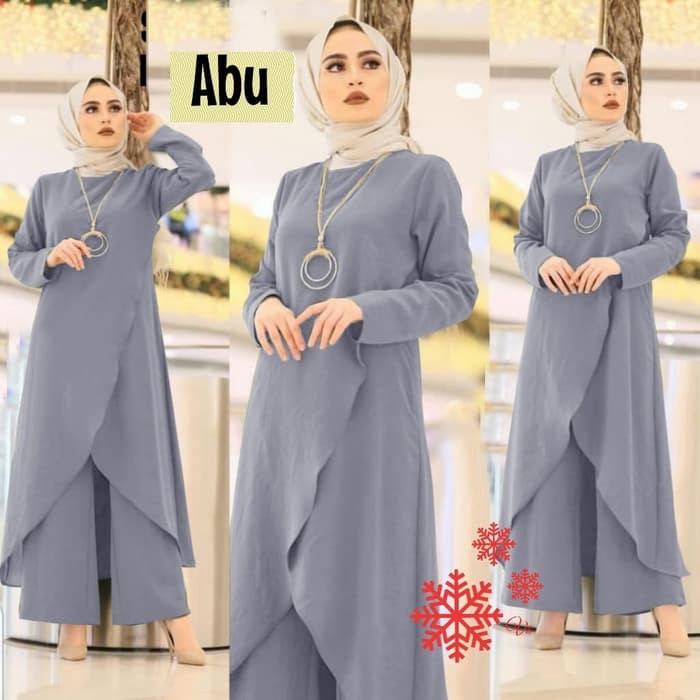 Baju Muslim Tunix Ribbon Kotak Ro Tunik Wanita Katun Rayon Maro X YO674 Setelan Kulot Tunik Prasti