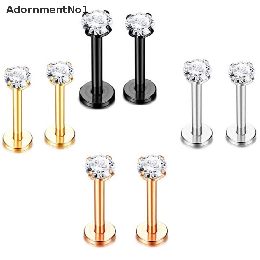 (AdornmentNo1) Anting Tindik Bibir / Tulang Rawan Telinga 18G Hias Zircon Untuk Wanita