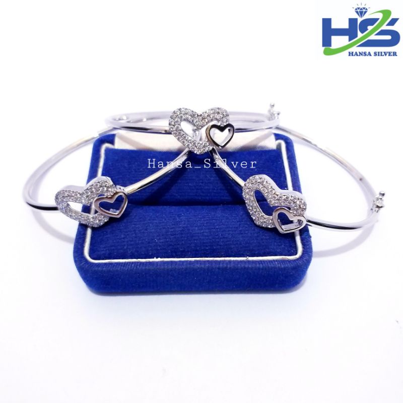 Gelang Tangan Perak Asli Silver 925 Lapis Emas Putih Model Bangle Love - Gelang Perak Wanita Anti Karat