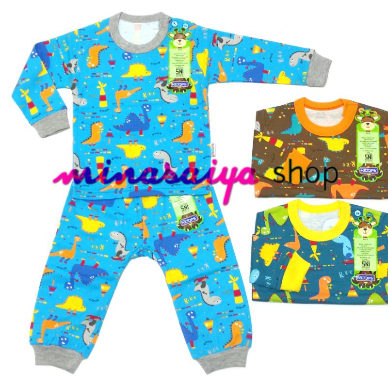 RIDGES Setelan Bayi SNI Lengan Panjang Piyama Bayi Kancing Pundak Print Warna Uk. S - XL