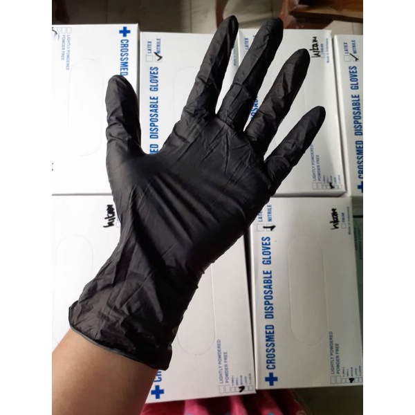 100 pcs sarung tangan hitam karet latek latex nitrile handscoon glove gloves shamrocksensi medis non