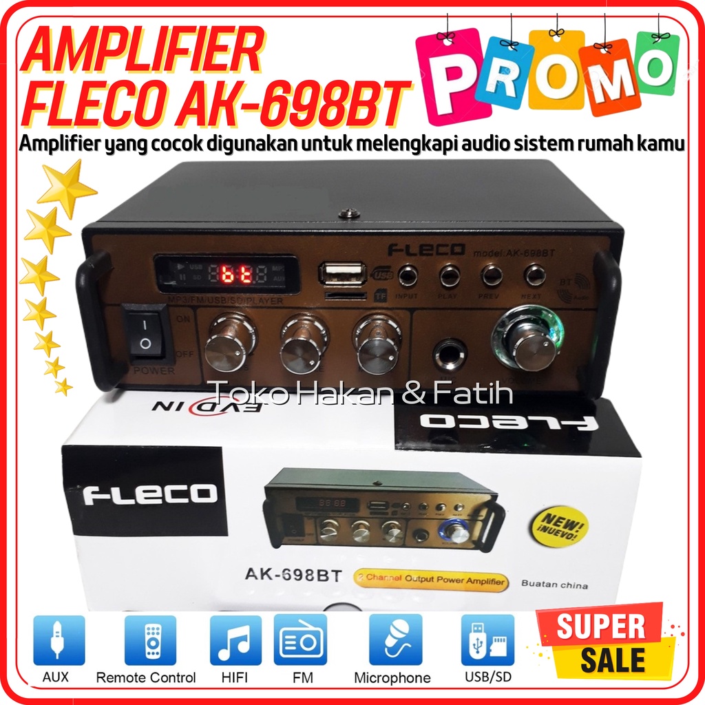 Amplifier FLECO 698 BT Bluetooth Stereo Karaoke + Mp3 player + FM Radio - AMPLIFIER MINI KARAOKE FLE