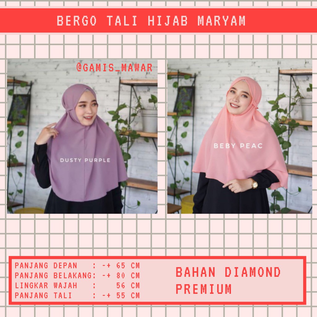 PROMO! PREMIUM BERGO TALI HIJAB INSTAN SEHARI HARI / HIJAB MARYAM DIAMOND-1