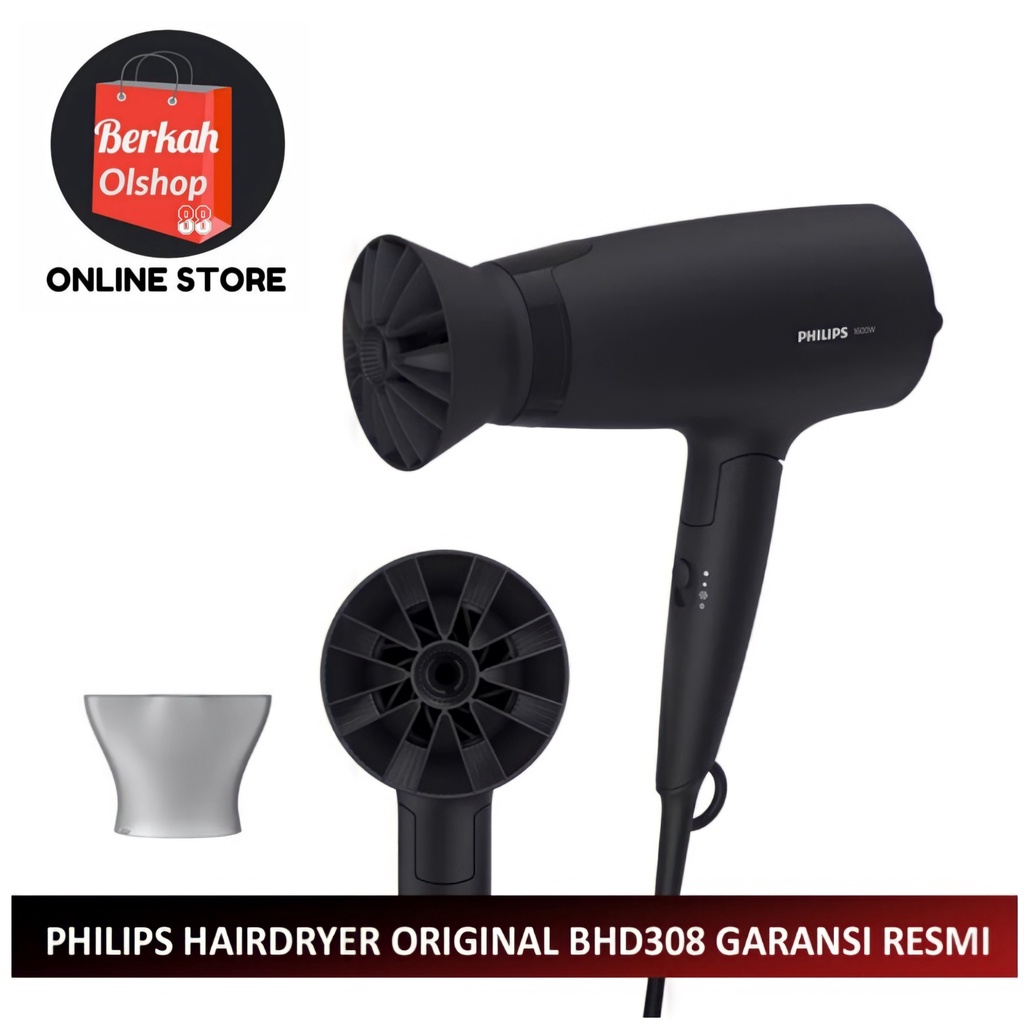 BERKAH OLDSHOP 88 - PHILIPS HAIRDRYER SERIES BHD308 FOLDABLE HAIR DRYER PENGERING RAMBUT HITAM BLACK BHD 308