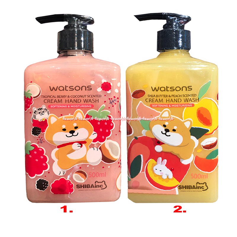 Watsons Cream Hand Wash 500ml Shea Butter Peach Tropical Berry &amp; Coconut Sabun Wangi Krim Wangi Buah Watson Shibainc Seabutter Handwash